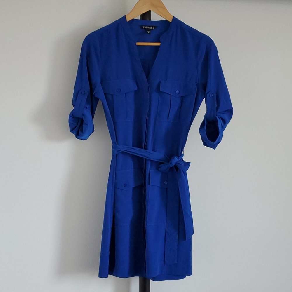 Casual Shirt Dresse in Blue | Express